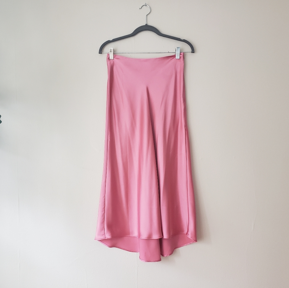 Zara pink satin midi skirt sz xs